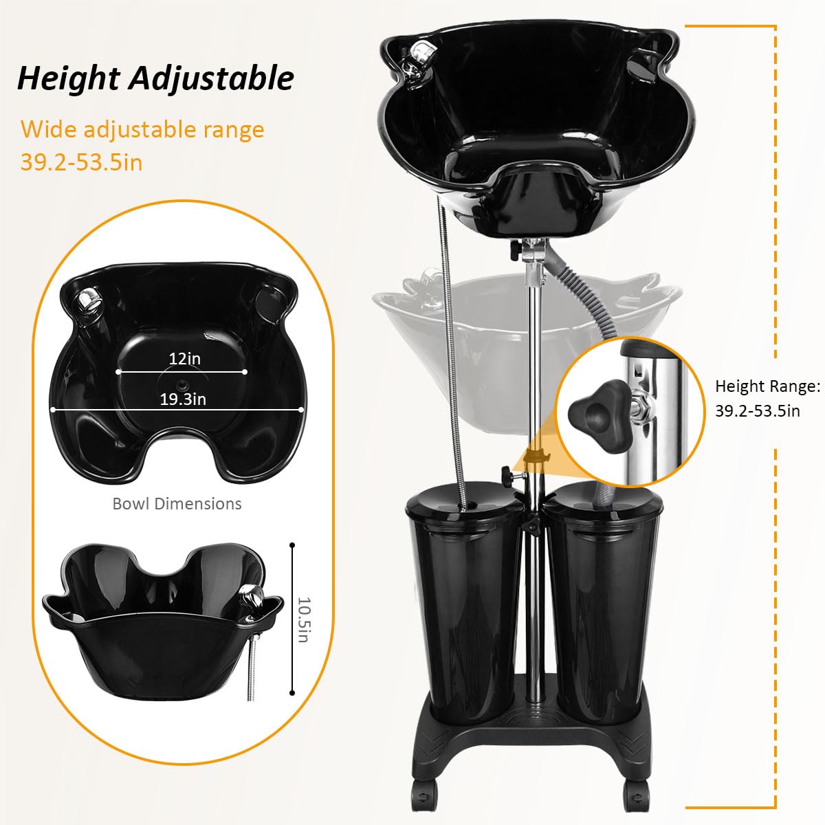 White Smoke johgee Adjustable Portable Shampoo Bowl with Electric Pump,Hair Washing Station Sink with Buckets&Drain Hoses,Portable Wash Bowl for Hairstylist,Portable Salon Sink Hair Wash Basin for Home Barber Use
