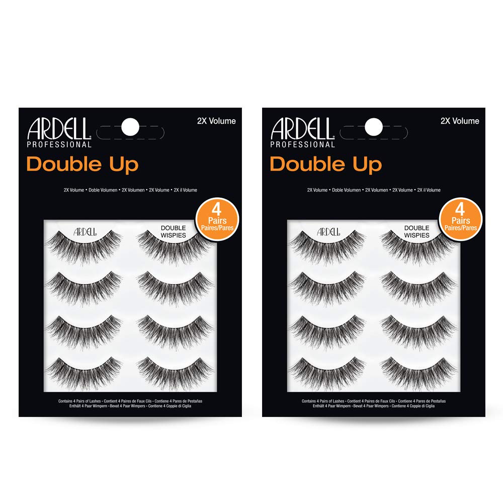 Black Ardell Double Up Wispies False Eyelashes - Double-Layered for Extra Volume & Dramatic Look, Natural Strip Wispy Lashes, 2 Pack
