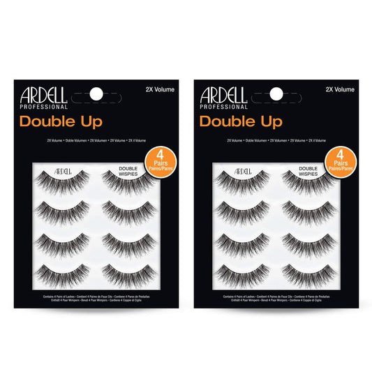 Black Ardell Double Up Wispies False Eyelashes - Double-Layered for Extra Volume & Dramatic Look, Natural Strip Wispy Lashes, 2 Pack