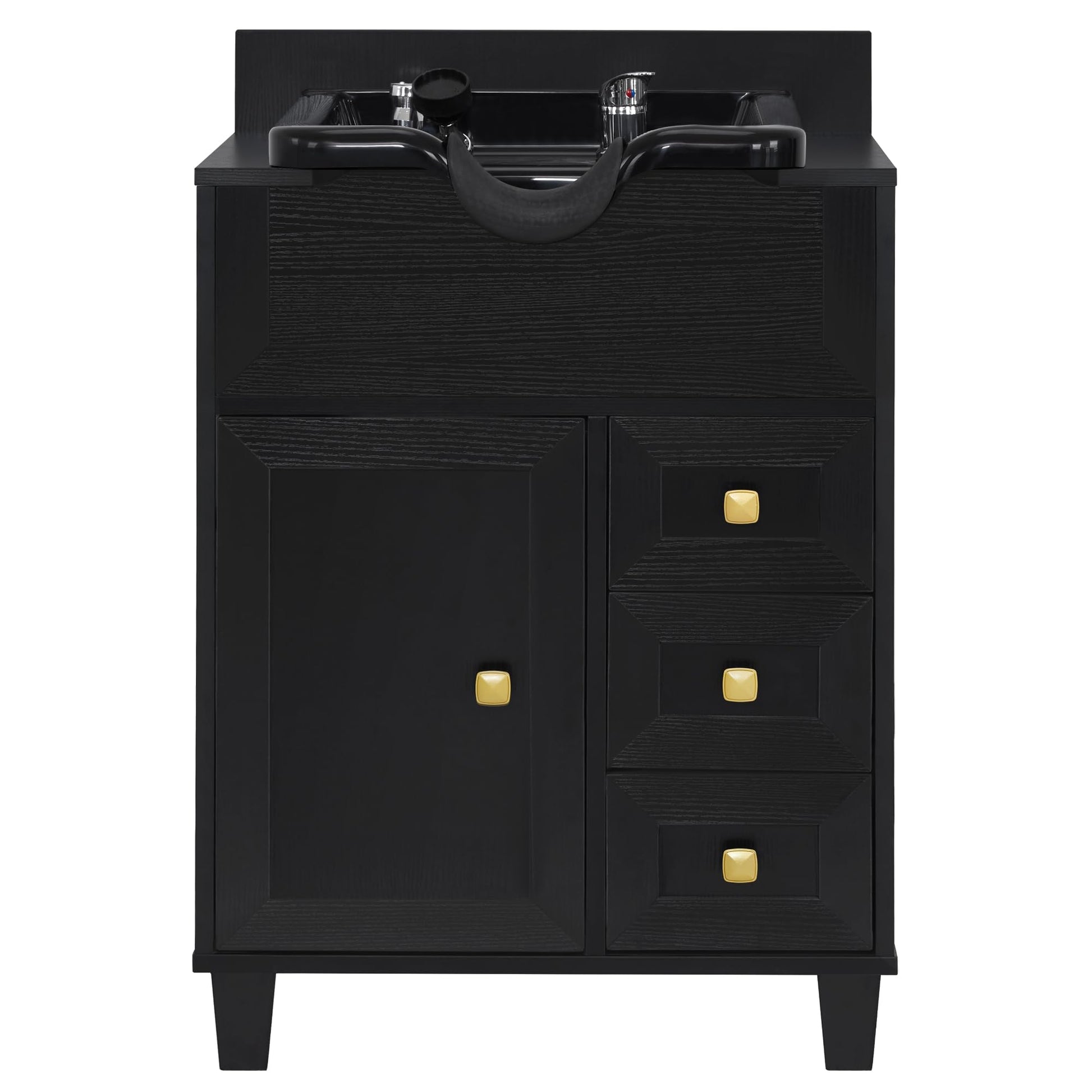 Dark Slate Gray BarberPub Barber Storage Shampoo Station, Spa Textured Embossed Cabinet with Shampoo bowl & Drawers, Hair Salon Sink Backwash Equipment 7131 (Black)