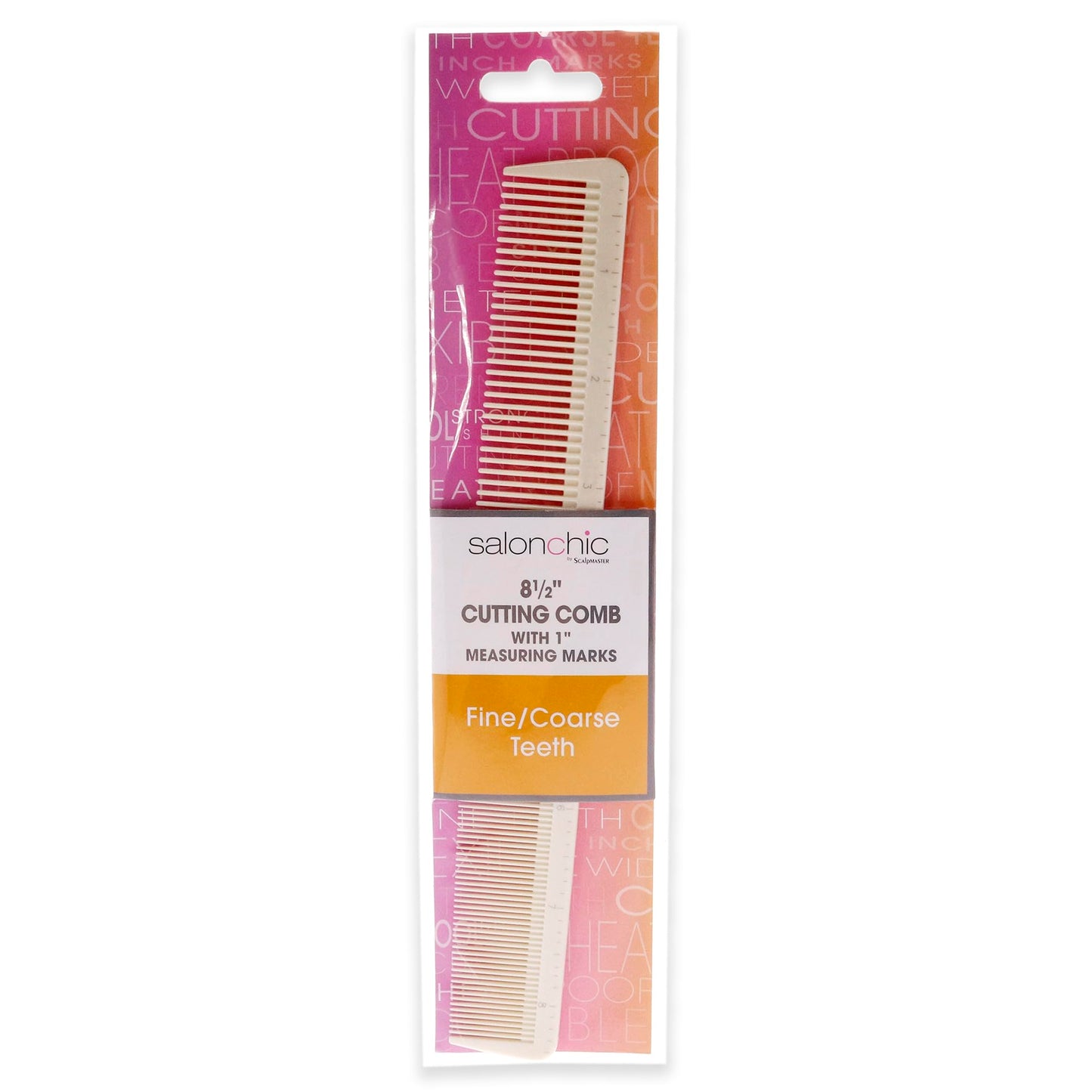 Light Pink SalonChic Cutting Comb W-1 Measuring Marks High Heat Resistant 8.5 - Fine-Coarse Teeth Comb Unisex 1 Pc