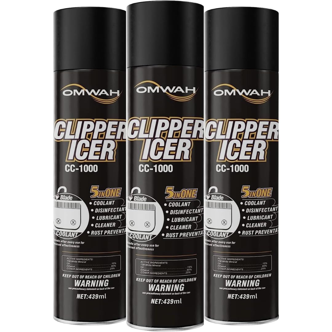 Black OMWAH 5 in 1 Clipper Icer Blade Cleaner and Lubricant Clipper Spray (3 pack) (15 oz. Can)…