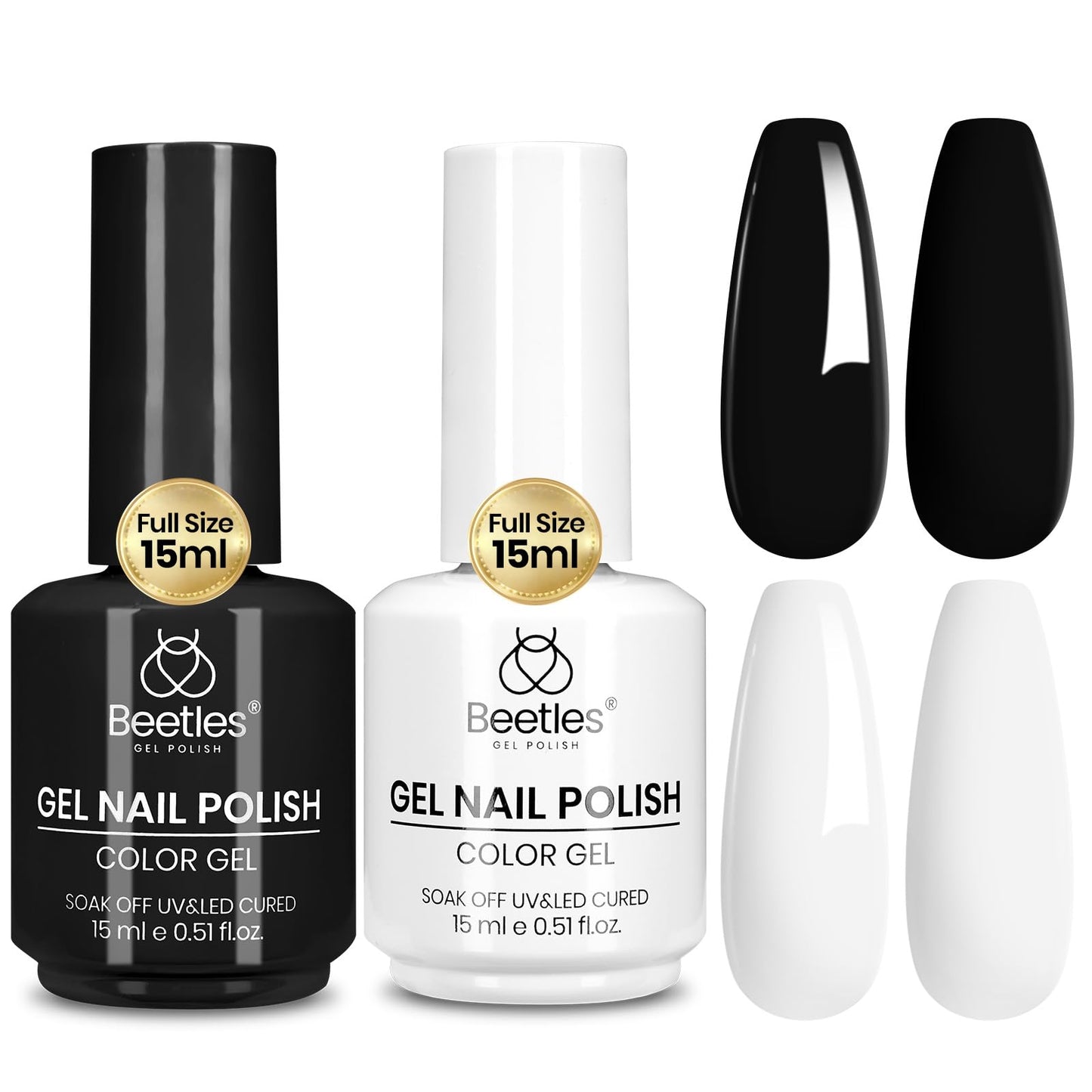 White Smoke Beetles Black White Gel Polish Set - 2 Pcs 15ml Full Size Black And White Colors Polish French Nails Soak Off Led Nails Art Manicure Salon Diy at Home