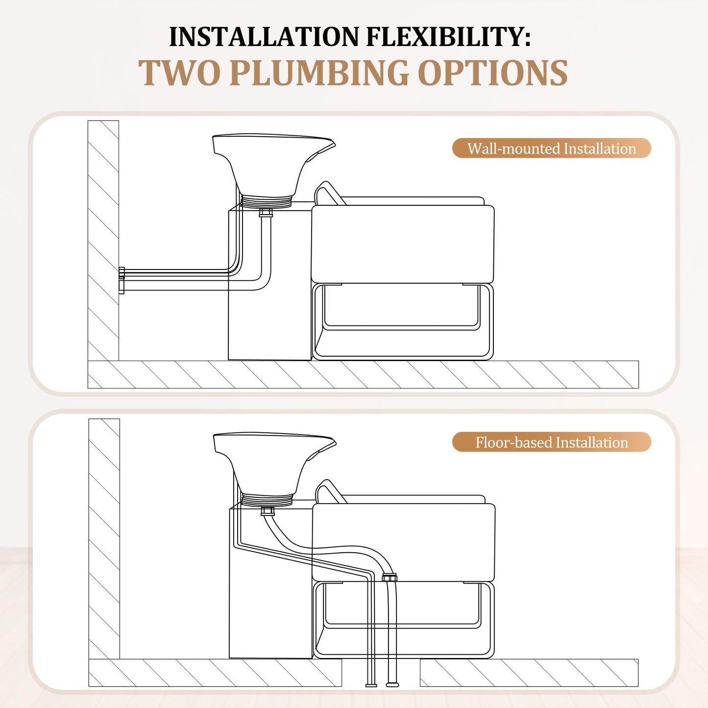 White Smoke OmySalon Shampoo Chairs for Salon, Stainless Steel Frame & UPC Certified Shampoo Bowl, Hair Washing Station, Backwash Unit for Beauty Spa Barbershop, Black and Gold