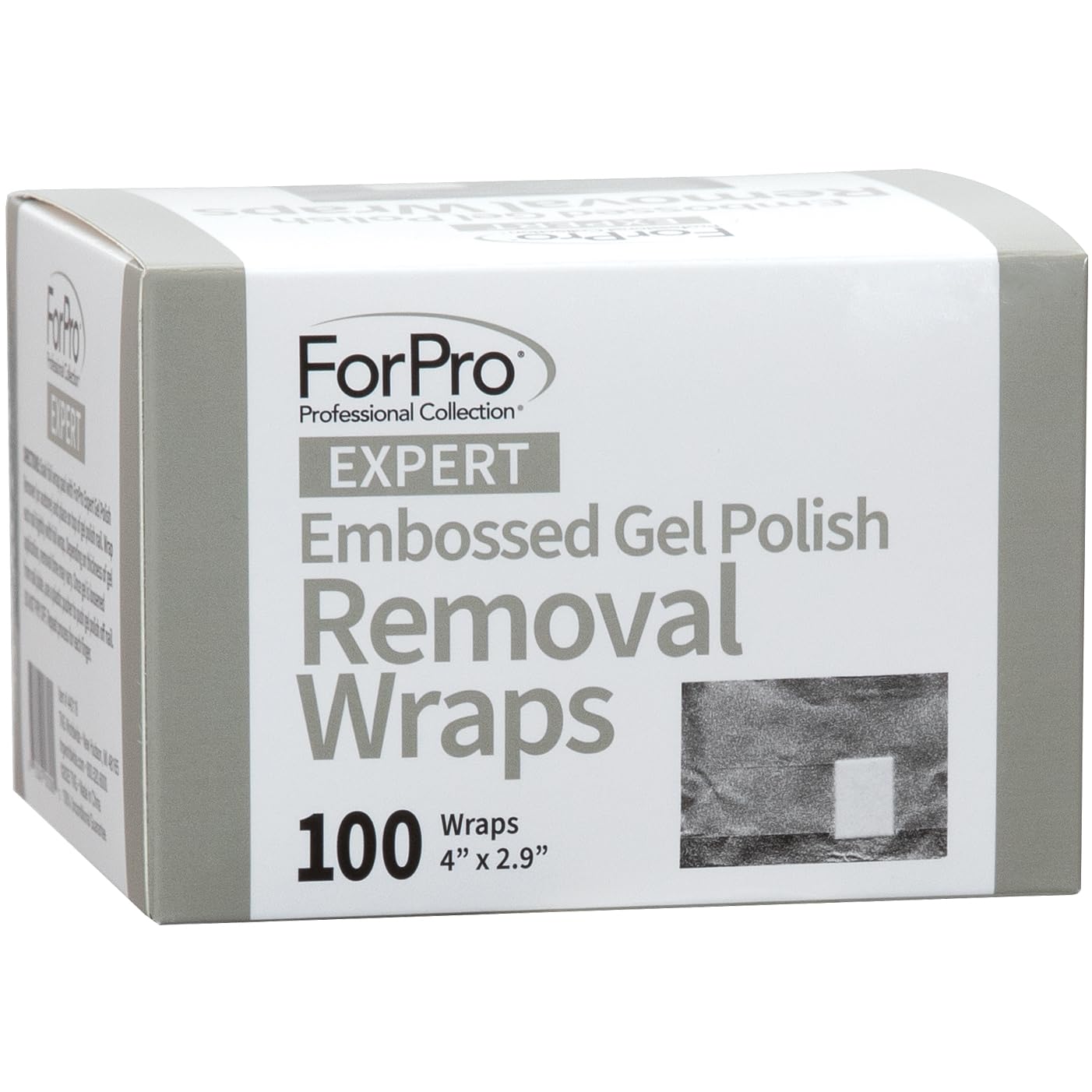 Light Gray ForPro Expert Embossed Gel Polish Removal Wraps, Pre-Cut with Cotton Pad, Remove Gel Polish, Acrylics, & Nail Art, 4” L x 2.9” W, 100-Count