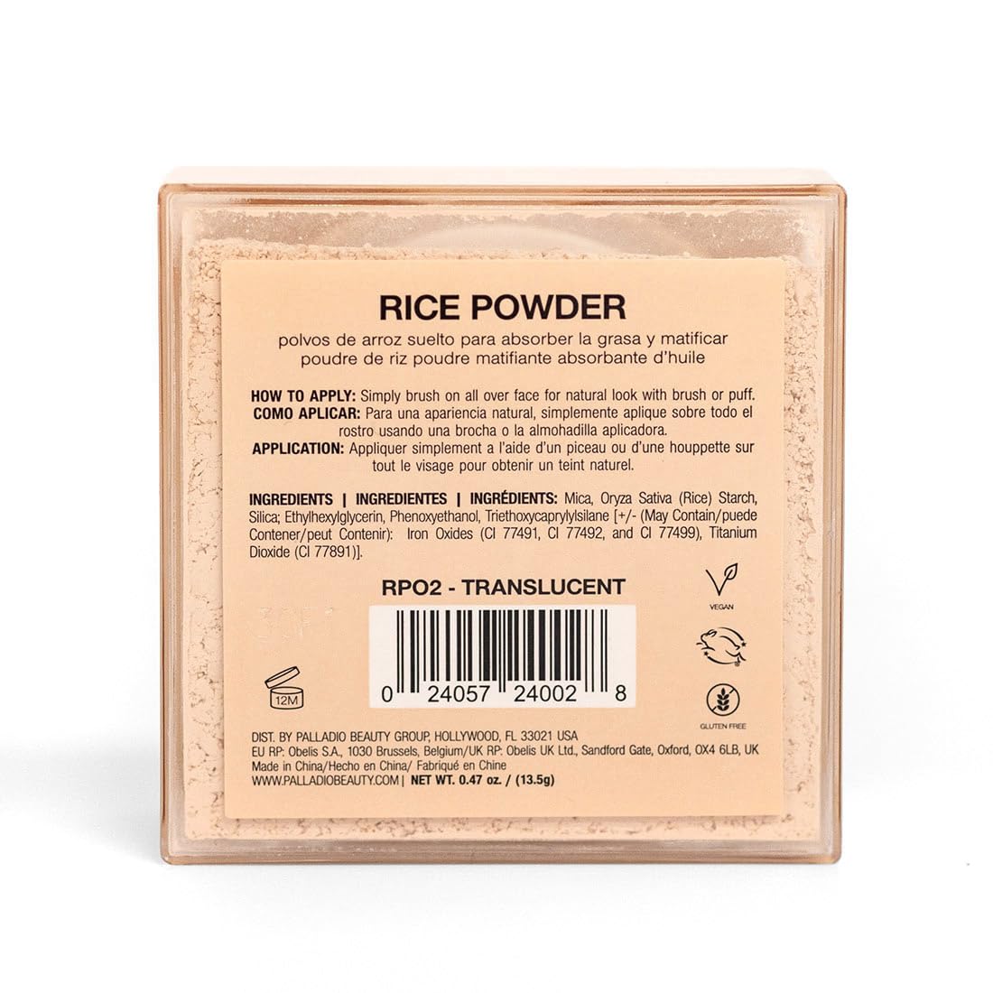 Peach Puff Palladio Rice Powder Loose Setting Powder Absorbs Oil Leaves Face Looking and Feeling Smooth Helps Makeup Last Longer For a Flawless Fresh Look Pack, Translucent, 1 Count, (Pack of 3)