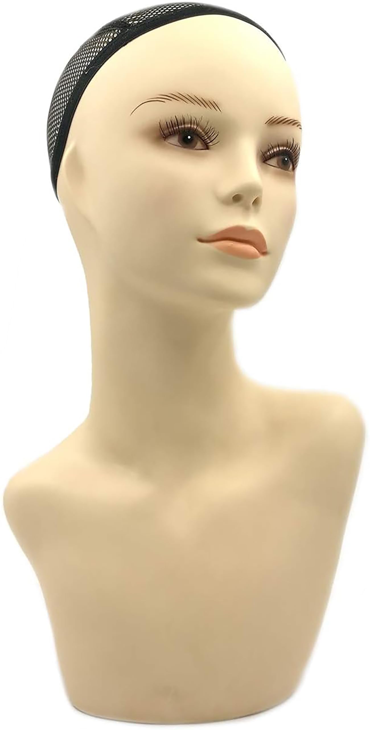 White Smoke 17-inch Female Mannequin Head Form with Eyelashes and Lips Display Stand for Wigs, Hats, Jewelry