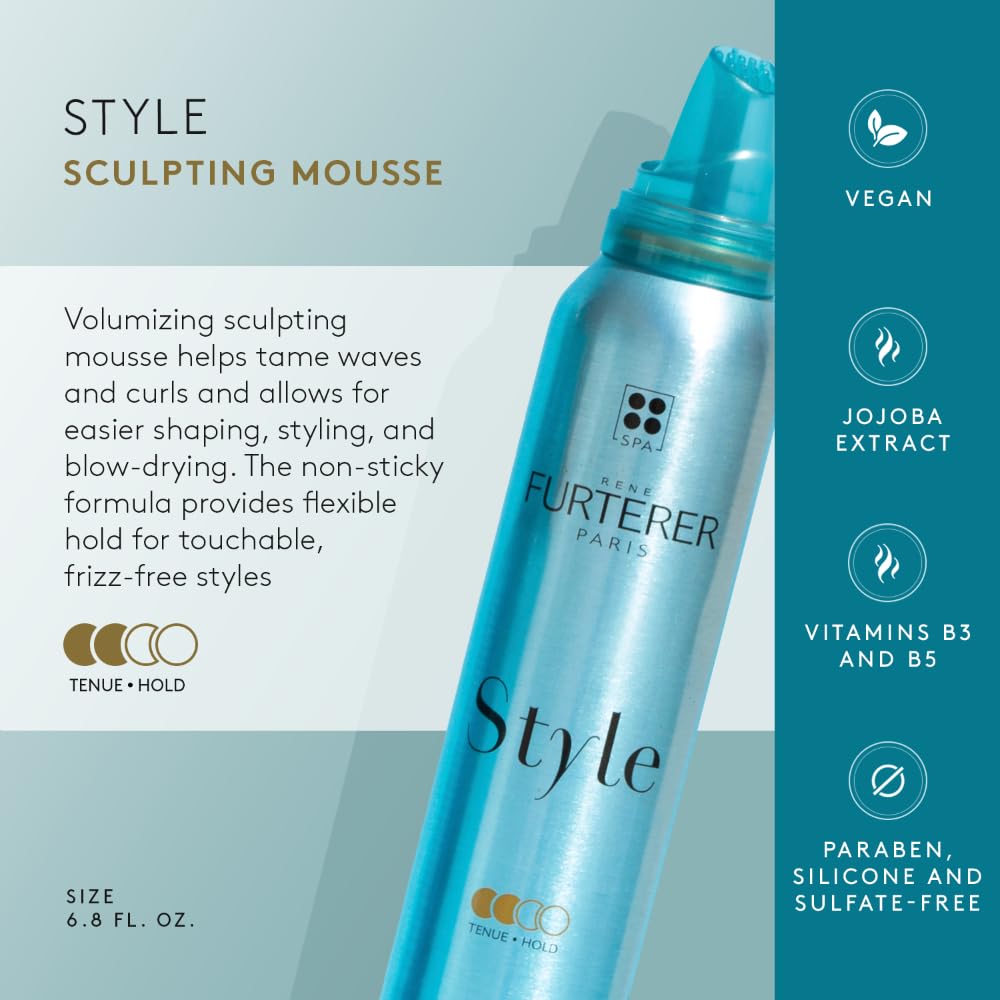 Dark Cyan Rene Furterer Style Sculpting Mousse Provides Long-Lasting Natural Volume Using Vegetal Jojoba Extract, For All Hair Types, Silicone-Free, Vegan, 6.8 fl. oz.