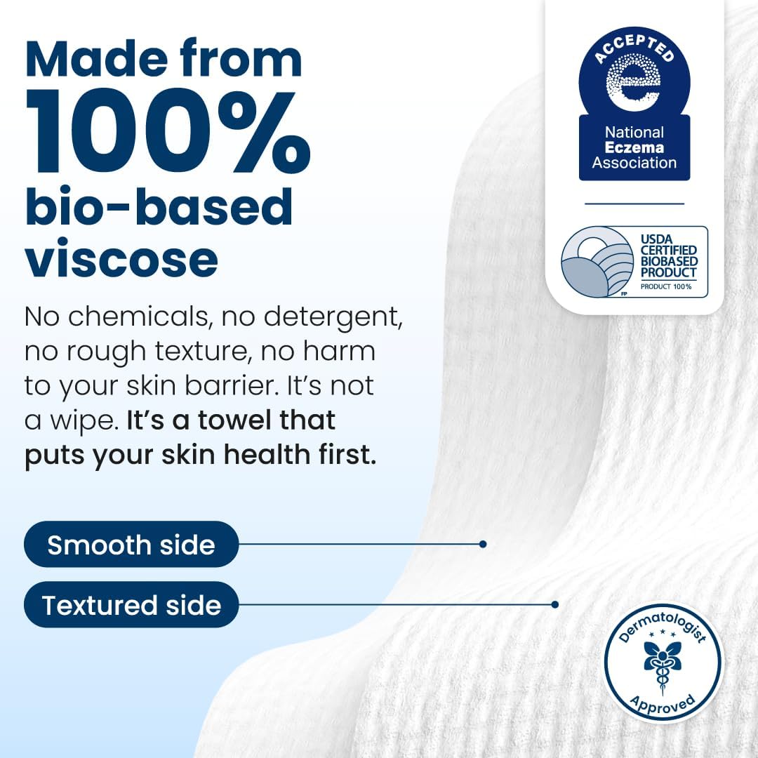White Smoke Clean Skin Club Clean Towels XL®, 100% USDA Biobased Face Towel, Disposable Face Towelette, Eczema Association Accepted, Makeup Remover Dry Wipes, Ultra Soft, 1 Pack, 50 Ct
