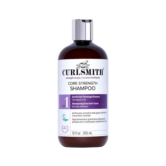 White Smoke CURLSMITH Core Strength Shampoo - Strengthening Shampoo for Curly Hair, A Gentle Daily Cleanser for Weak Curls, For All Curl Types, Vegan & Cruelty Free (12 oz)