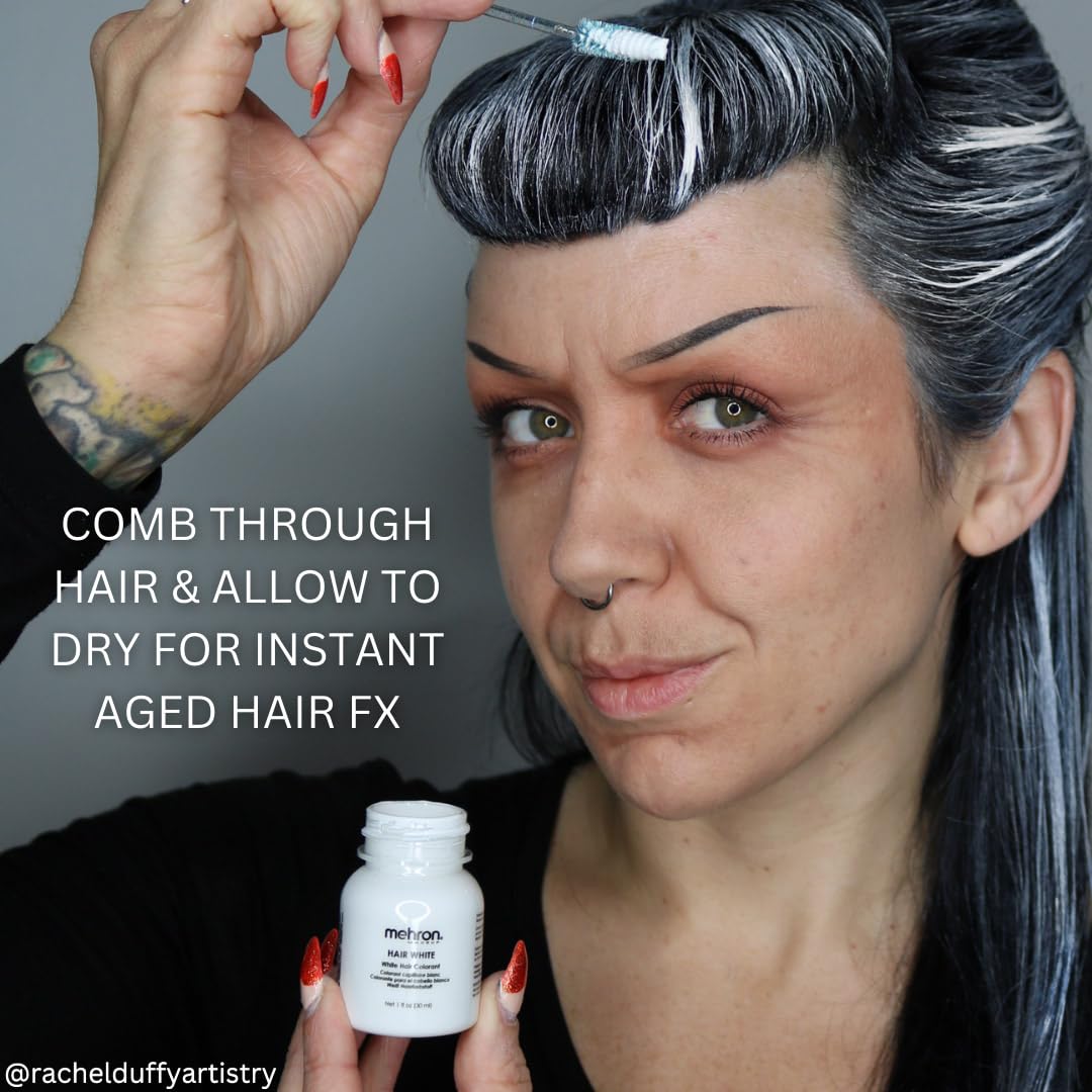 Black Mehron Makeup Hair White | Washable White Hair Dye | Temporary Hair Color for Theatre, Cosplay, & Halloween 4.5 oz (133 ml)