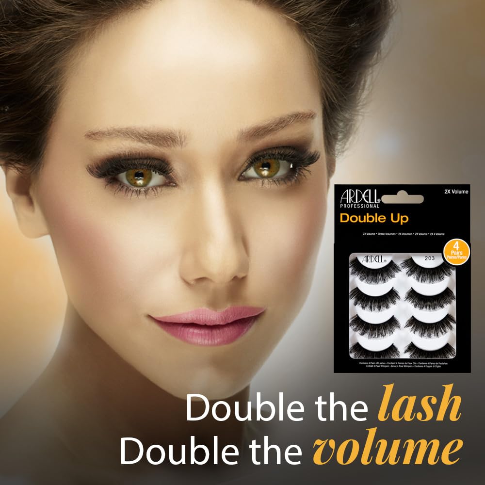 Rosy Brown Ardell False Eyelashes Double Up 203 - Dramatic Volume, Long & Full Strip Lashes, Reusable Fake Lashes, 1 Pack