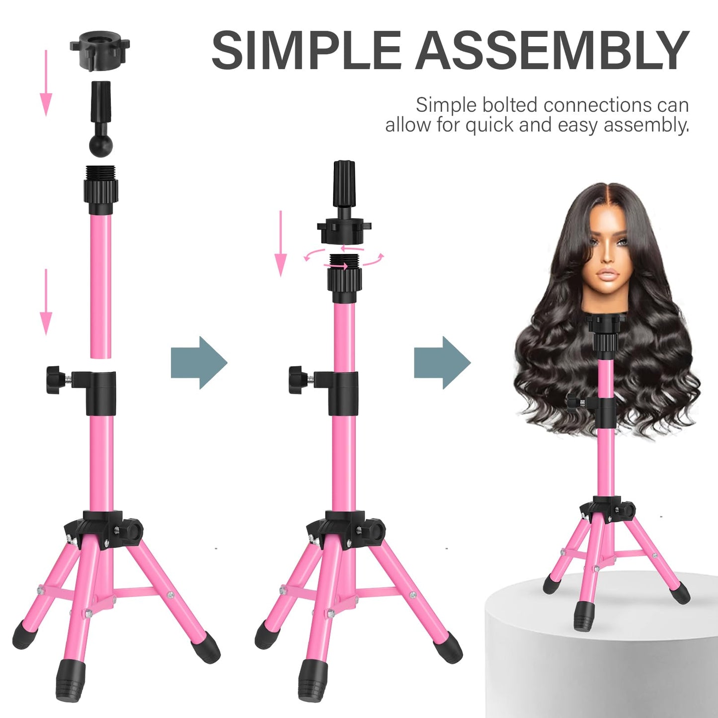 White Smoke AliLeader 25 Inch Mannequin Head Stand Tripod for Mannequin Head Wig Stand Tripod Wig Head Stand for Training Heads and Canvas Block Head (Mannequin Head Not Included,Pink)