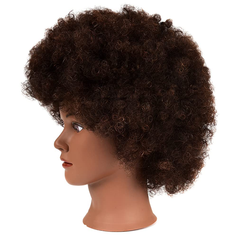 White Smoke headdoll Afro Curly Mannequin Head with 100% Human Hair Curly Hair Hairdresser Hair Styling Cosmetology Manikin Head Doll head for Hairdresser Practice Styling Dye Braiding with Clamp Stand