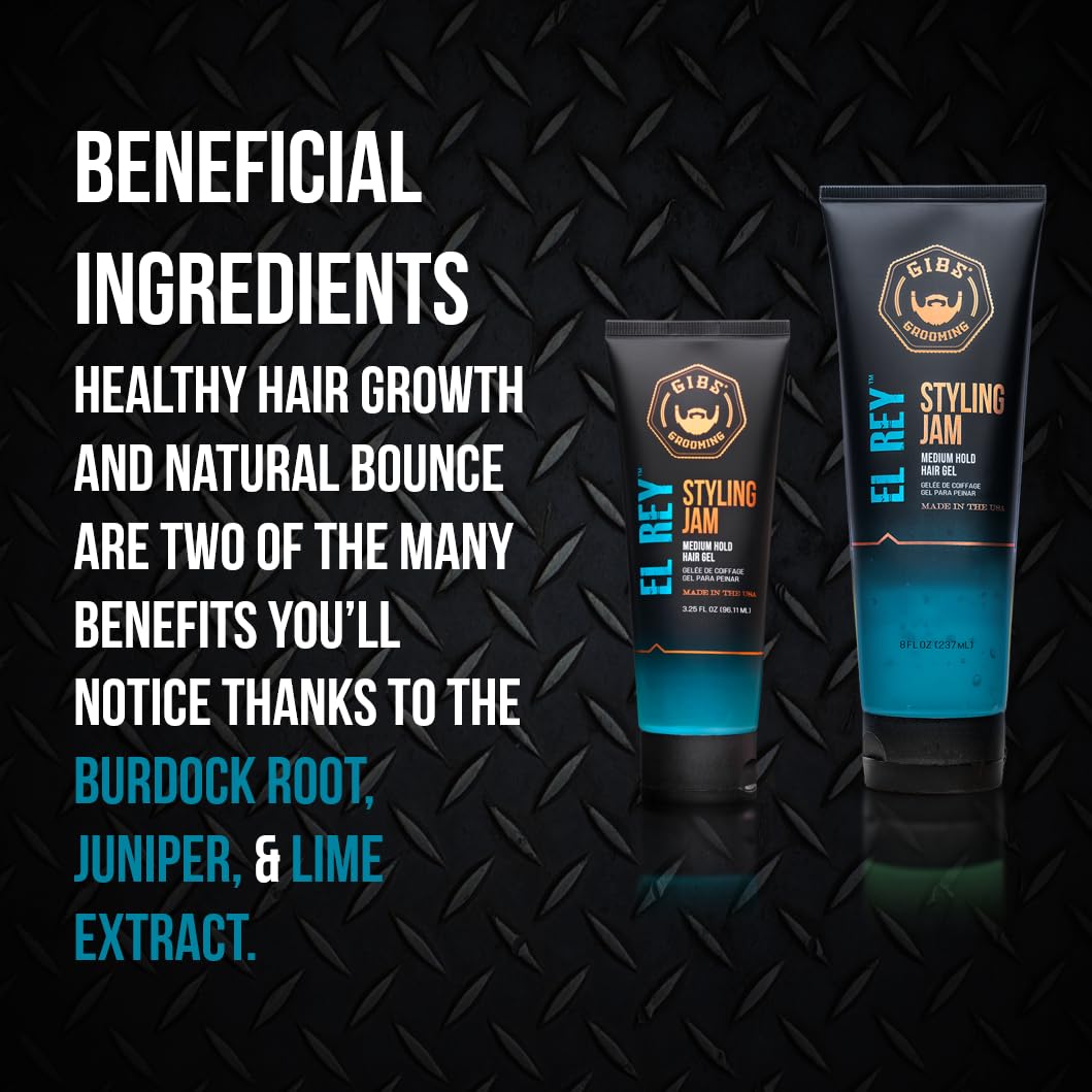 Black GIBS Grooming El Rey Styling Jam for Men, Medium Hold Hair Gel, 3.25 Fl Oz