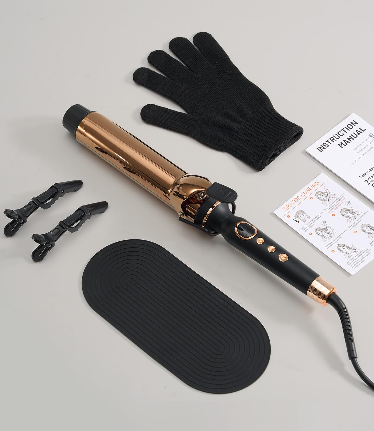 Gray ORYNNE Titanium 2 Inch Curling Iron，Extra-Long Barrel for Long Hair, Curling Iron 2 Inch with Dual PTC Heater, 12 Heat Settings Big Barrel Curling Irons, 60 Mins Auto-Off & Dual Voltage