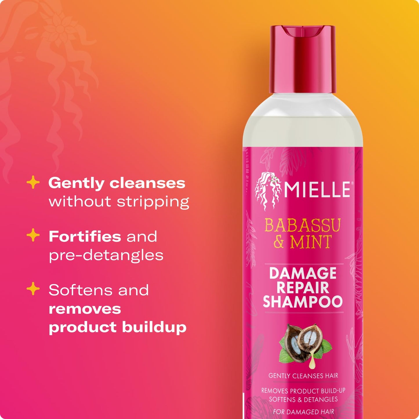 Tomato Mielle Organics Babassu & Mint Damage Repair Hair Shampoo - Hydrating Shampoo & Scalp Build-Up Remover - Gently Cleanses & Preps for Repair (8 fl oz)