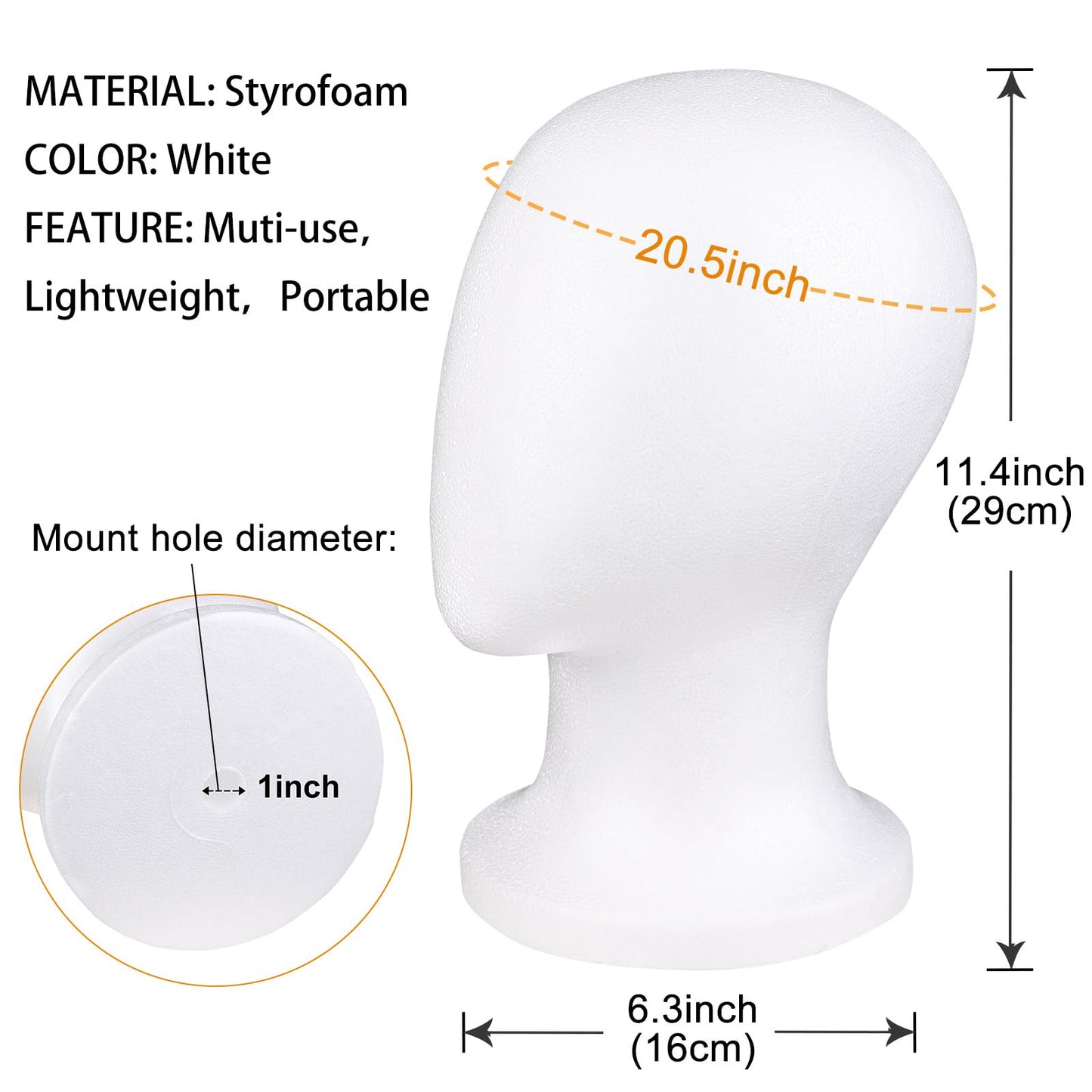 White Smoke COOKOO 3 PCS Faceless Foam Mannequin Head Wigs Holder Styrofoam Wig Head Stand Wigs Foam Heads for Style, Model Hats ,Display Hair, and Hairpieces, Mask ,Home, Salon and Travel (3 Pieces)