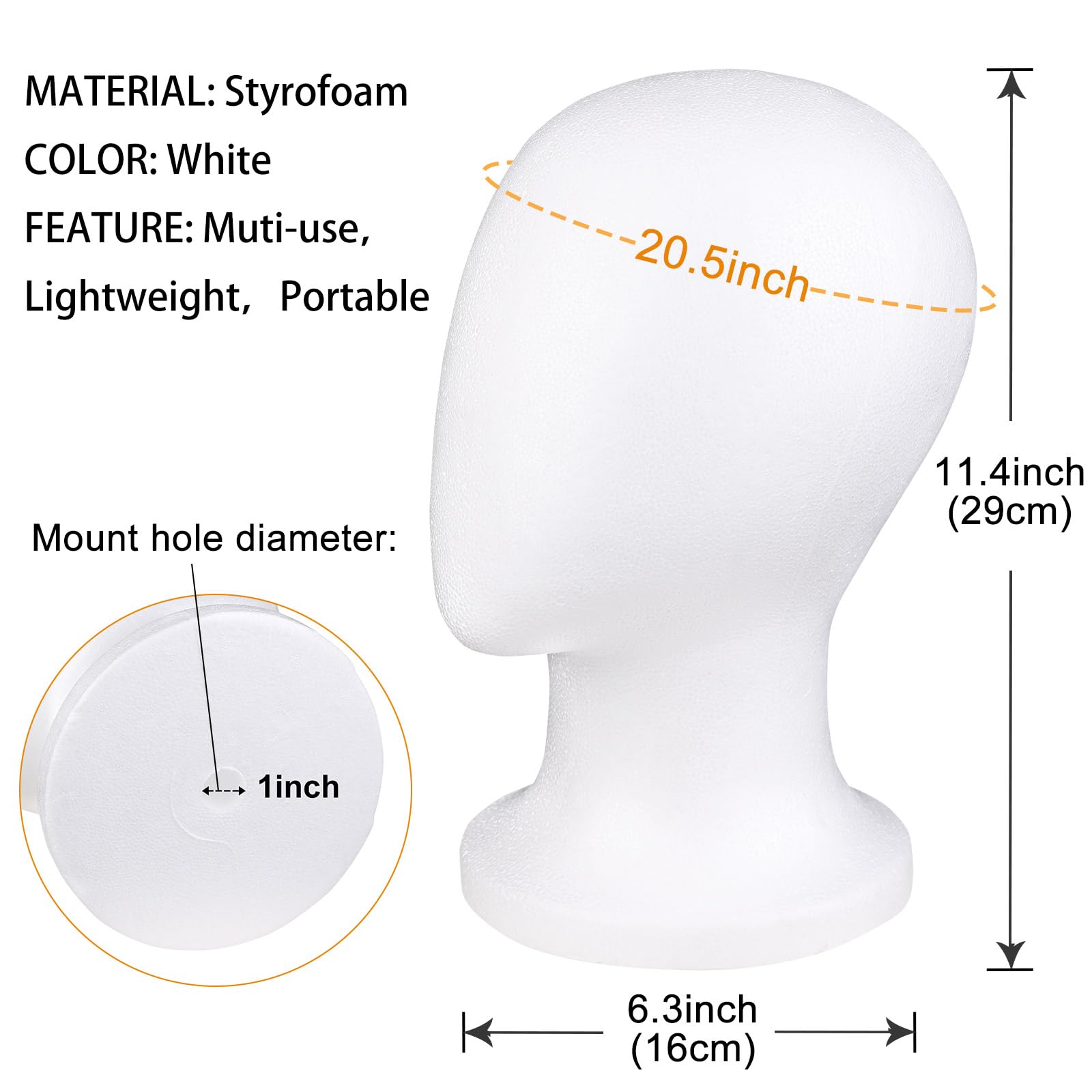White Smoke COOKOO 3 PCS Faceless Foam Mannequin Head Wigs Holder Styrofoam Wig Head Stand Wigs Foam Heads for Style, Model Hats ,Display Hair, and Hairpieces, Mask ,Home, Salon and Travel (3 Pieces)