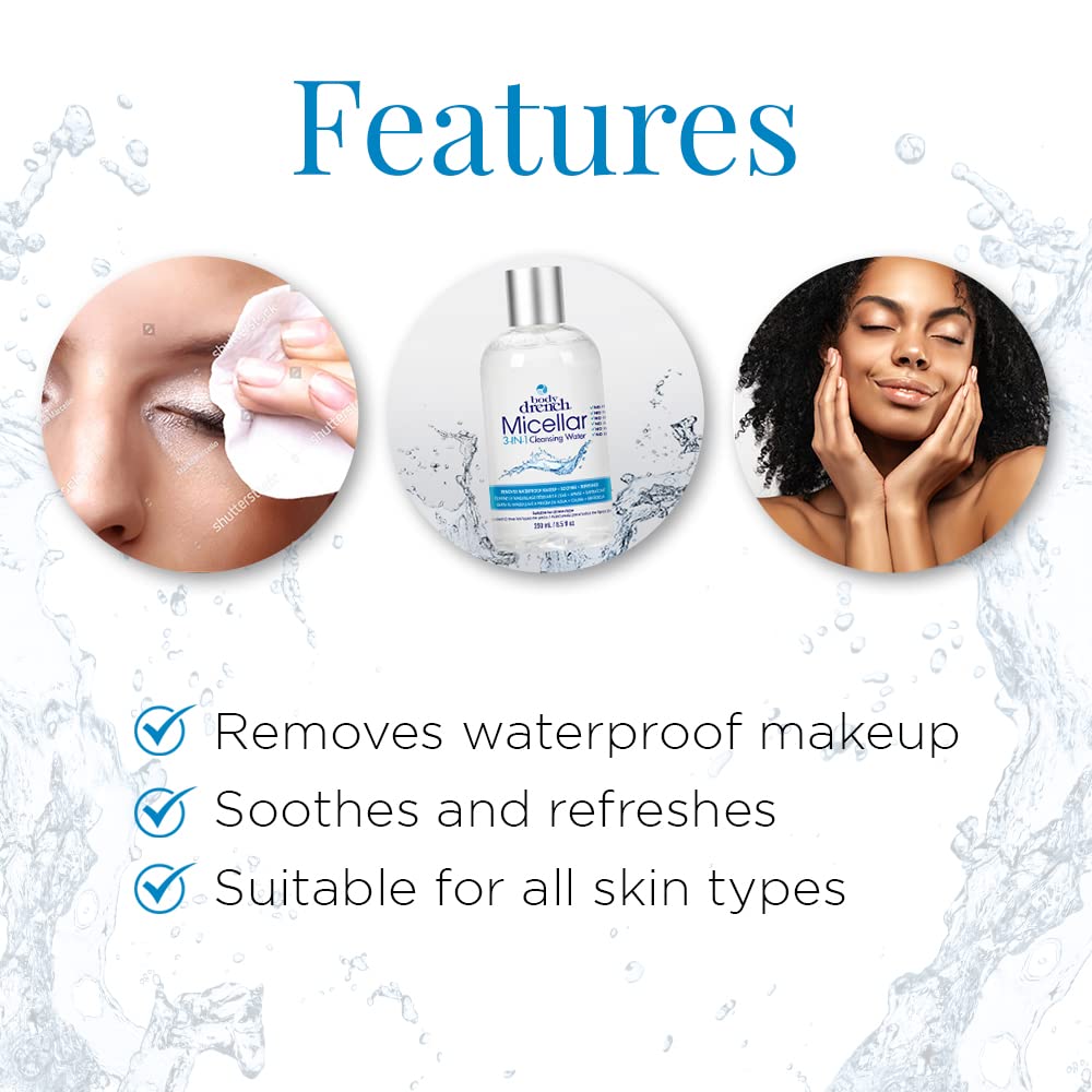 White Smoke Body Drench 3-in-1 Micellar Water Makeup Remover, Facial Cleanser & Hydrating Water for Sensitive Skin, Eye Makeup Remover, 8.5 fl oz