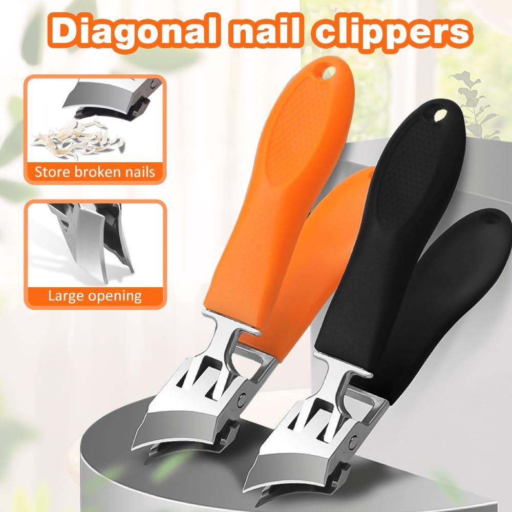 White Smoke Wide Jaw Opening Anti-Splash Slanted Nail Clipper, Fingernail and Toenail Clippers Clippers for Ingrown Nails, Curved Toenail Clippers for Thick Nails, Household Slanted Nail Clippers (Black)