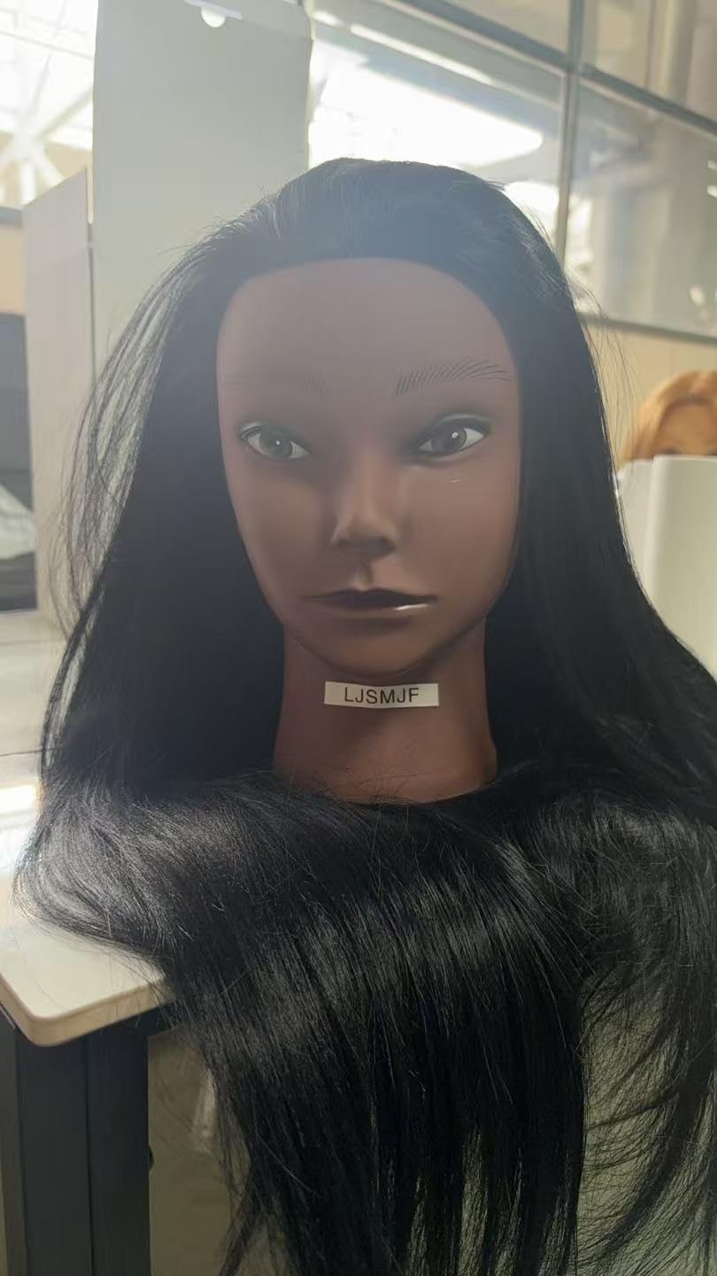 Dark Slate Gray LJSMJF Mannequin Head with Hair, Doll Head for Hair Styling Training Head Manikin Practice Cosmetology Doll Head Styling Hairdressing Training Braiding Heads with Clamp Holder (black)