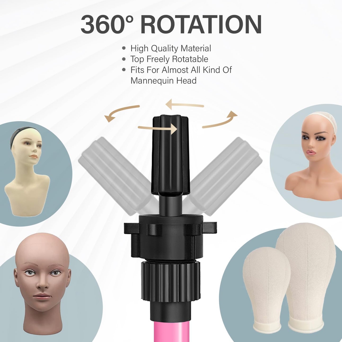 White Smoke AliLeader 25 Inch Mannequin Head Stand Tripod for Mannequin Head Wig Stand Tripod Wig Head Stand for Training Heads and Canvas Block Head (Mannequin Head Not Included,Pink)