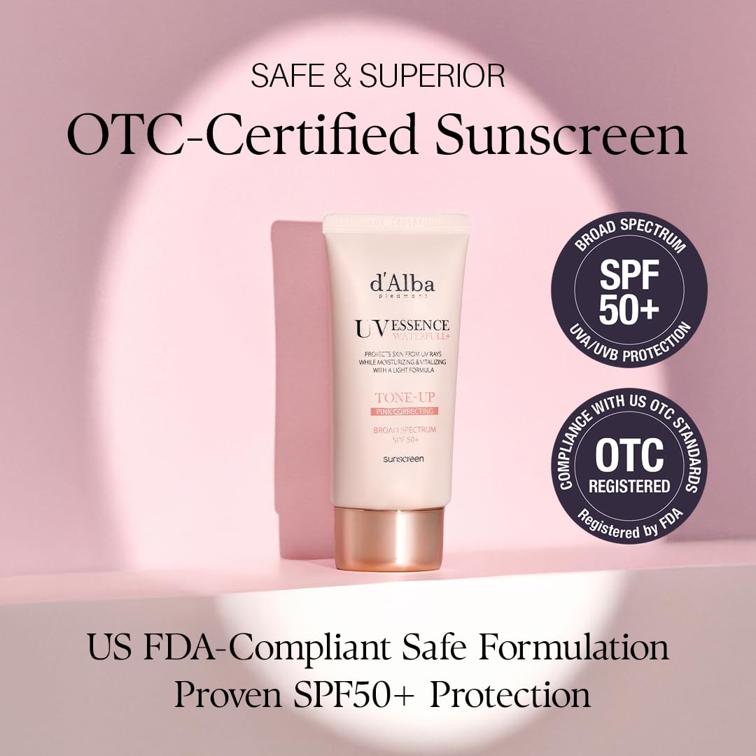 Misty Rose d'alba Piedmont Waterfull Tone-Up Sunscreen Serum BROAD SPECTRUM SPF 50 + Korean Sunscreen for Face, All Skin Tones (1.69 fl.oz.)