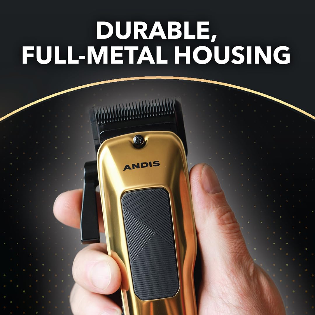 Black Andis 562312 Phenom Professional Corded/Cordless Hair Clipper, Adjustable Phaze Blade, Close Cutting, Gold