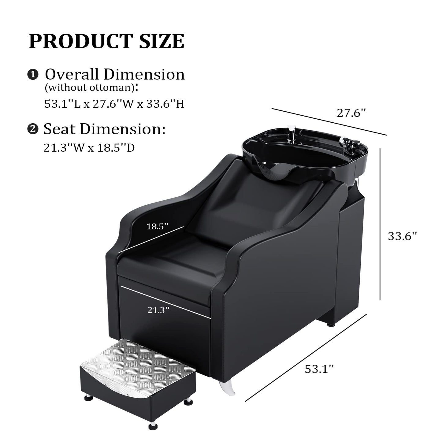 White Smoke OmySalon Shampoo Backwash Unit with Large Porcelain Bowl, Salon Sink Hair Wash Chair Shampoo Station, Barbershop Beauty Spa Massage Hairdressing Equipment
