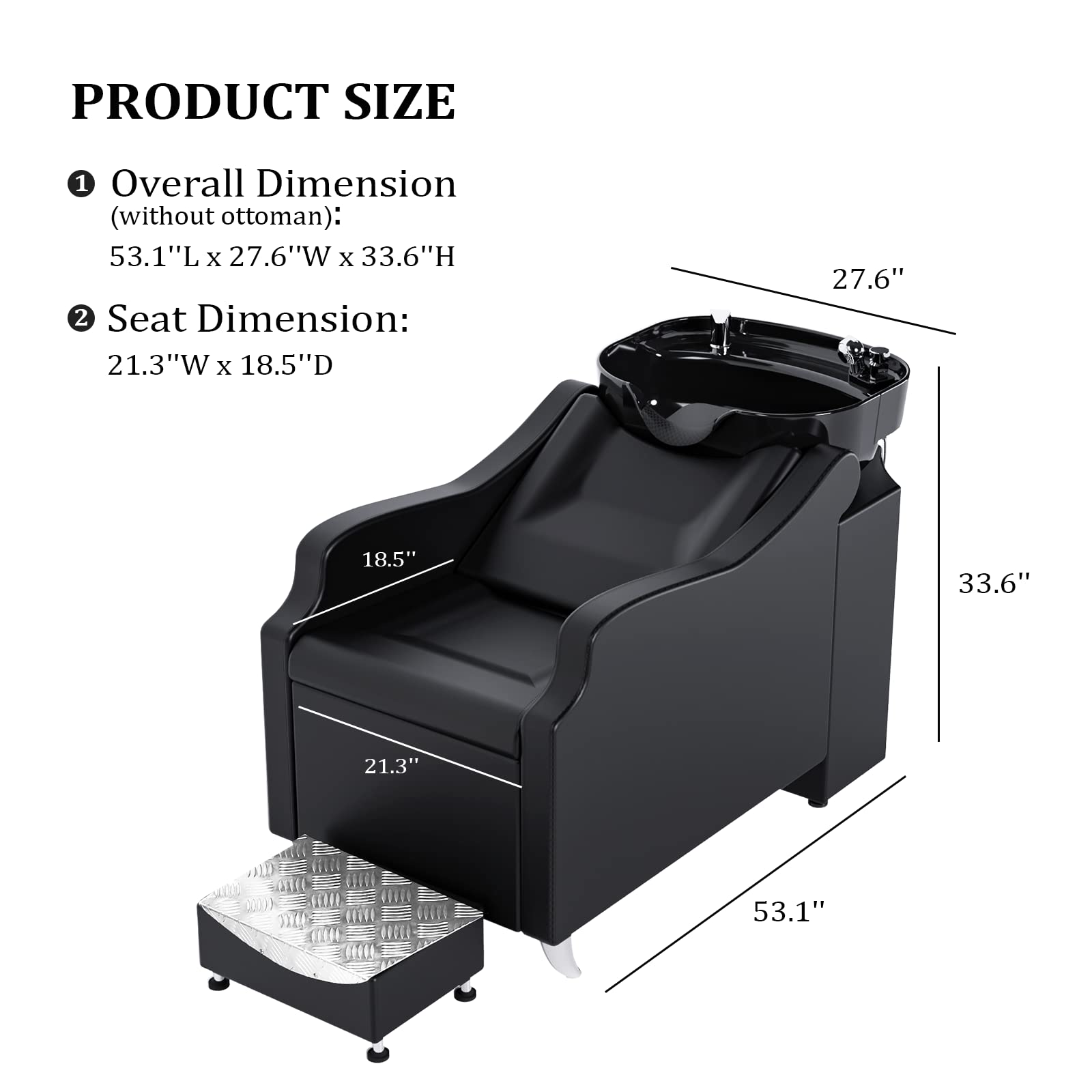 White Smoke OmySalon Shampoo Backwash Unit with Large Porcelain Bowl, Salon Sink Hair Wash Chair Shampoo Station, Barbershop Beauty Spa Massage Hairdressing Equipment