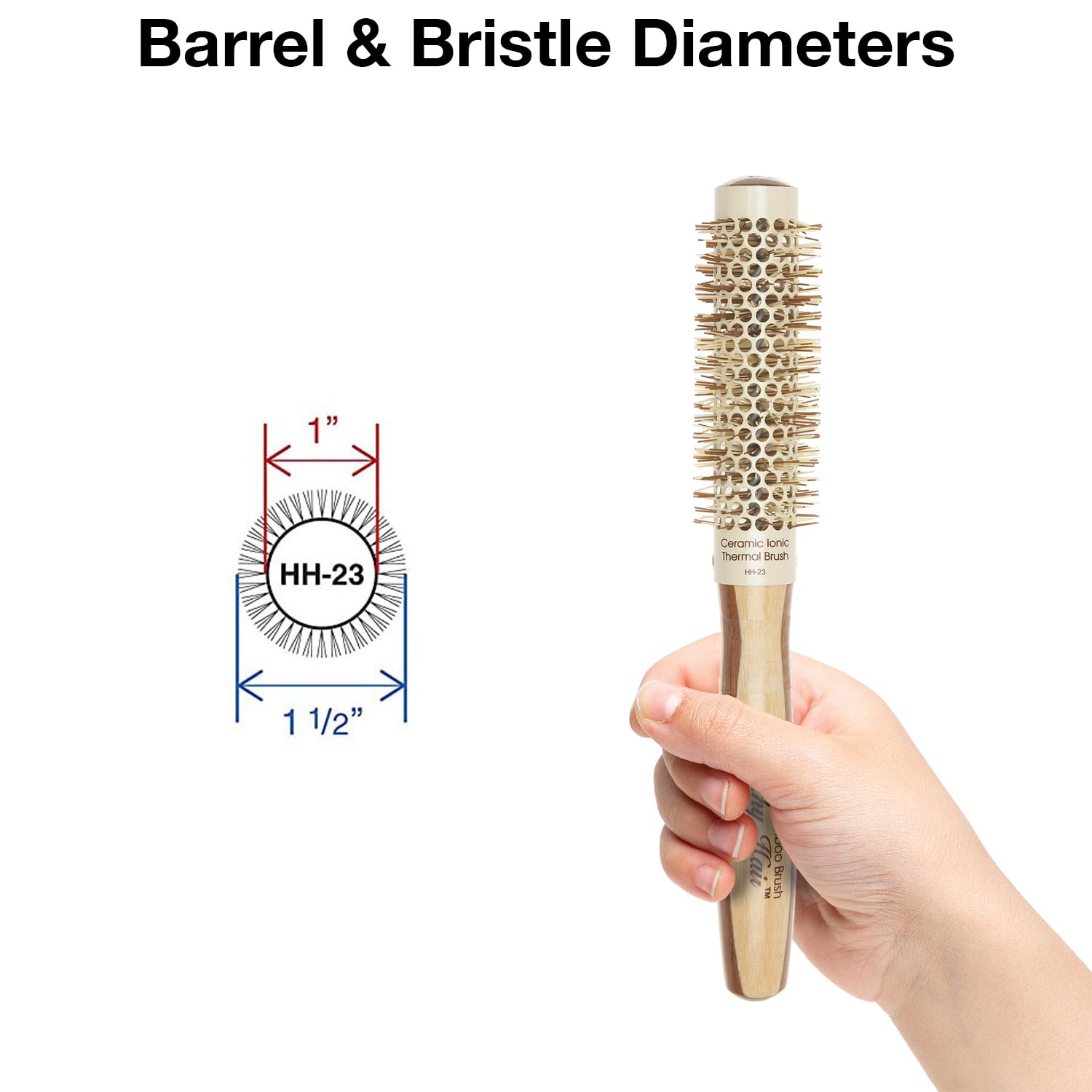 White Smoke Olivia Garden Healthy Hair Eco-Friendly Bamboo Ionic Thermal Round Hair Brush HH-23 (1")