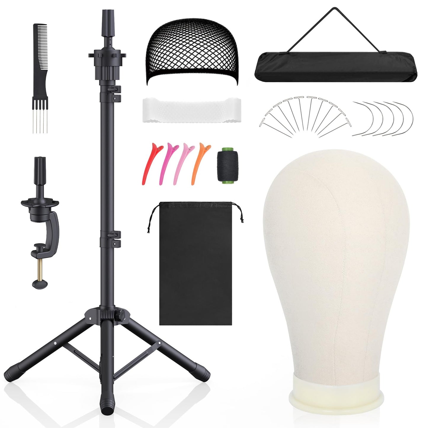 White Smoke Hemndic Wig Stand with Head, Height Adjustable Wig Stand, Wig Head Stand with Mannequin Head with Extra Wig head Clamp Stand