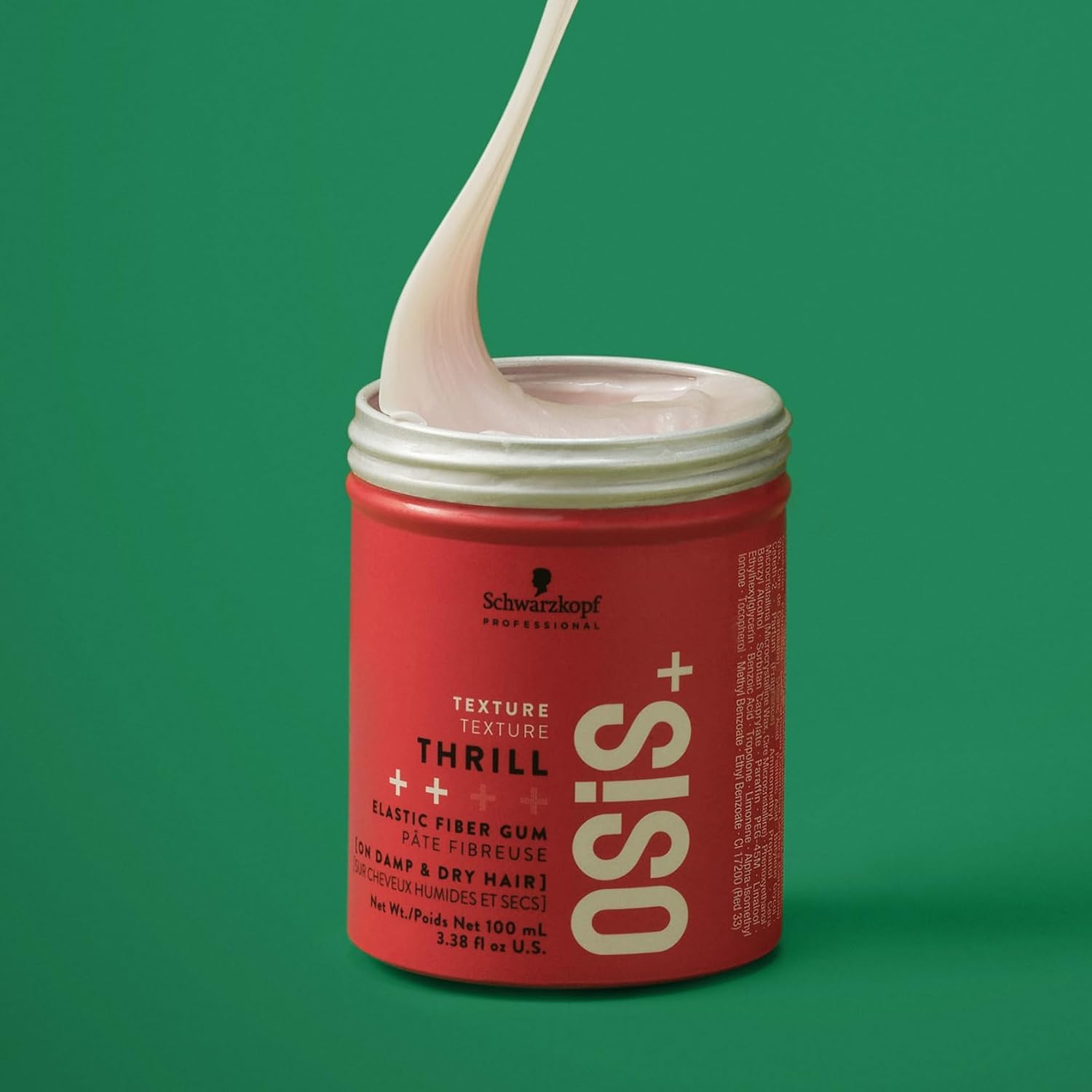 Sea Green OSiS+ Thrill Texture Fiber Styling Gum for Hair, 3.38 Oz – Medium Hold Flexible Style, Tames Flyaways – Bendable, Moldable Texturizing Styling Gum for Style Separation and Shine