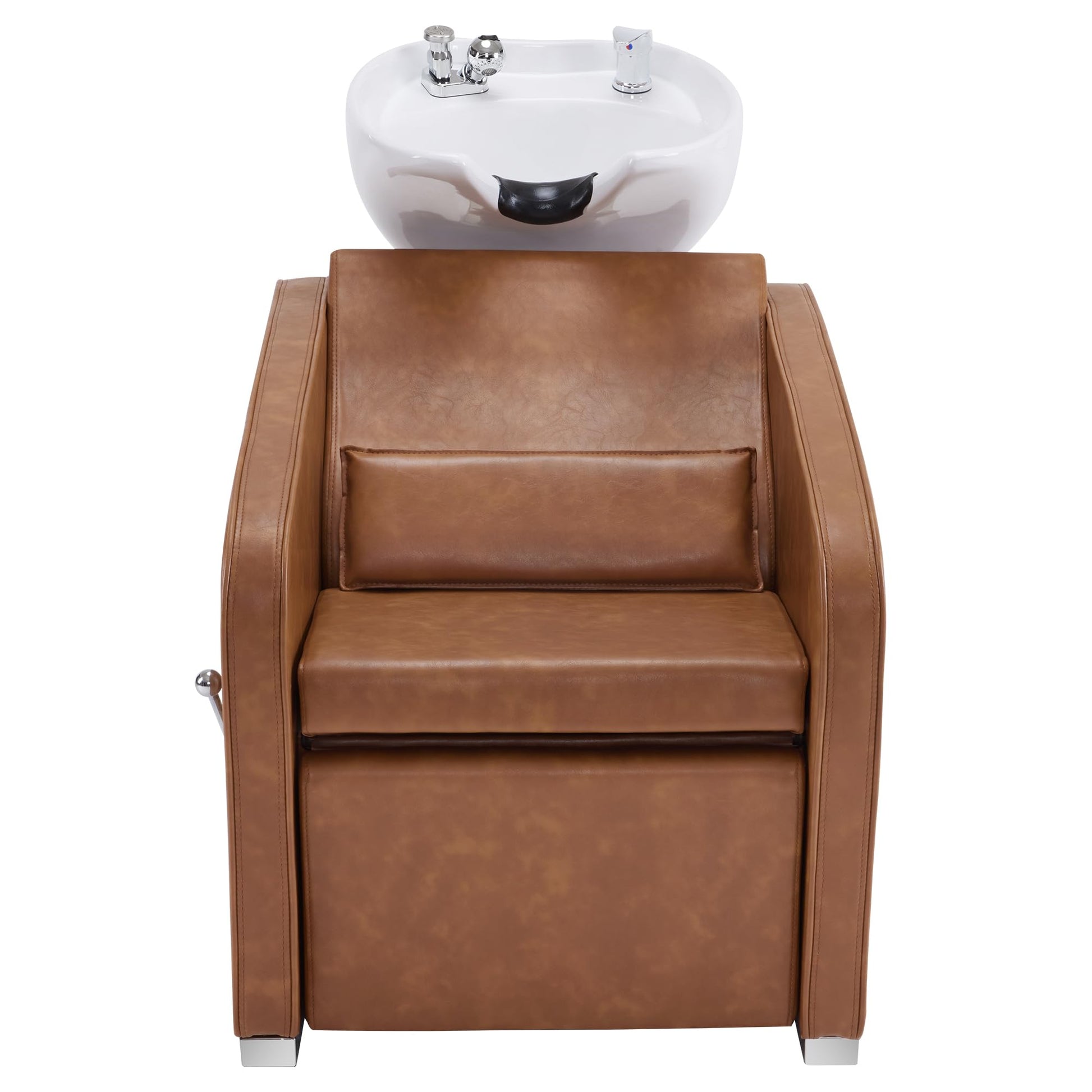 White Smoke BarberPub Backwash Shampoo Station Chair, Adjustable Porcelain Ceramic Hair Wash Bowl Sink Unit Station, Reclining Shampoo Station Chair for Spa Beauty Salon Hair Salon Equipment 9303 (Brown)