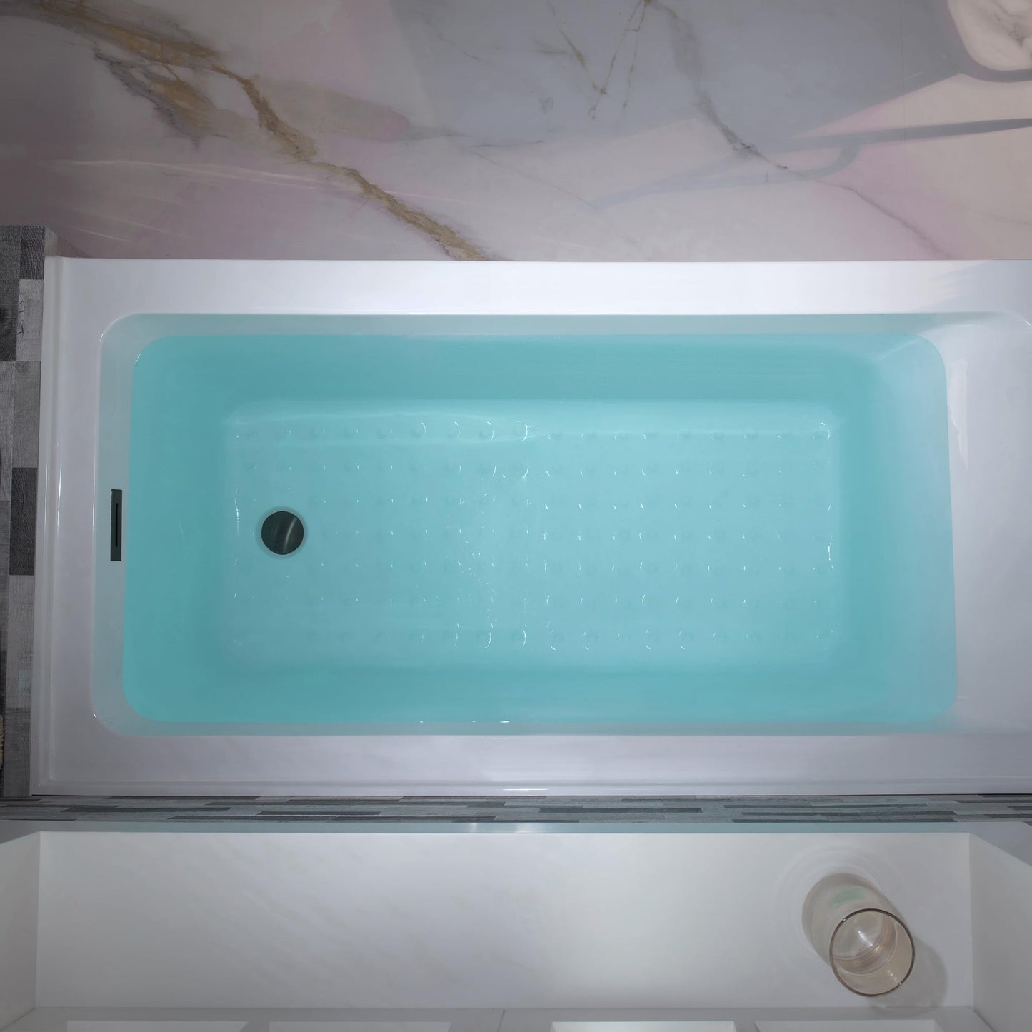 Light Slate Gray WOODBRIDGE 60" Acrylic Rectangular Alcove Soaking Bathtub in White with Right Drain, Matte Black pop-up Drain Included, LB666-R