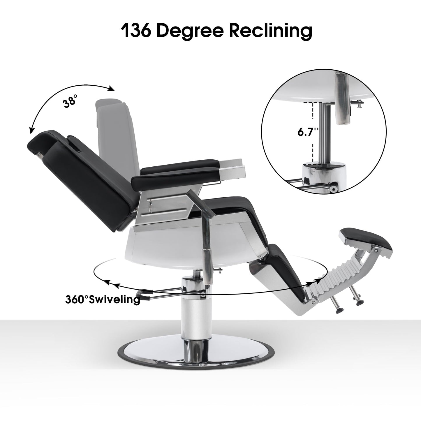 White Smoke BarberPub Heavy Duty Vintage Barber Chair, Hydraulic Reclining Salon Chairs, Shampoo Beauty Spa Styling Equipment 3819 (Black&White)