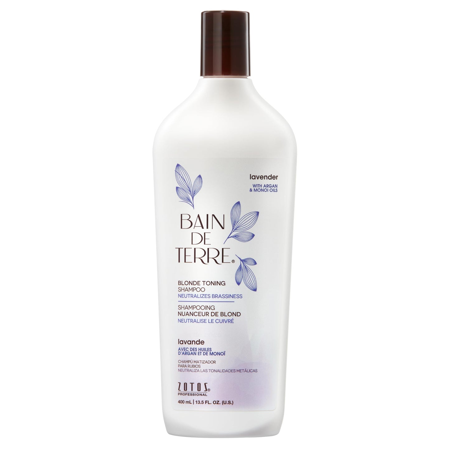 Lavender Bain de Terre Lavender Blonde Toning Shampoo, Neutralize Brassy Tones for Cool Blonde, Highlighted or Gray Hair, with Argan & Monoi Oils, Paraben-Free, Vegan, 13.5 Fl Oz
