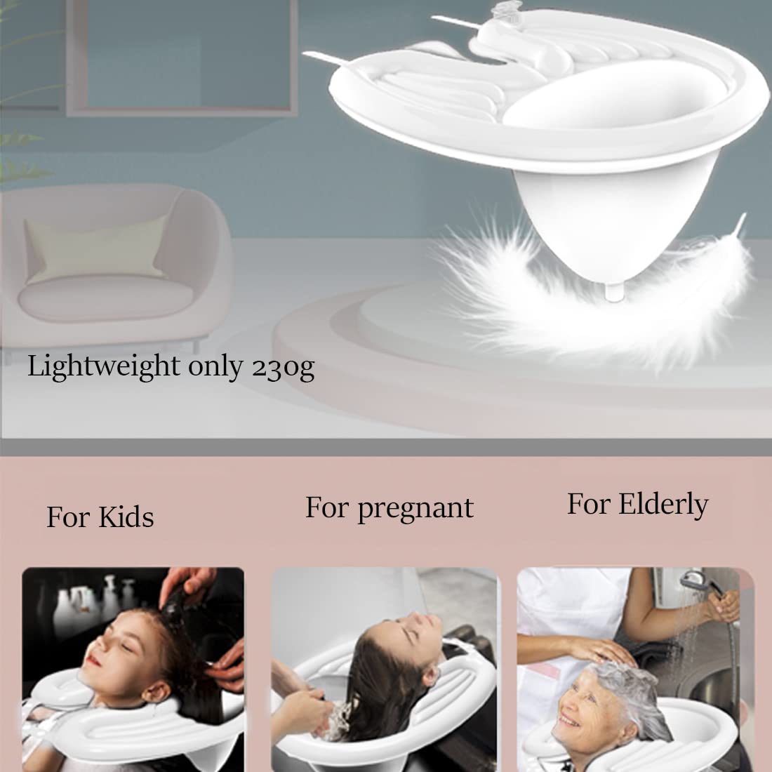 White Smoke Portable Inflatable Shampoo Basin for Bedridden, Handicapped, Seniors - With Air Pump, Hair Washing Tray for Home, Hospitals, Salons