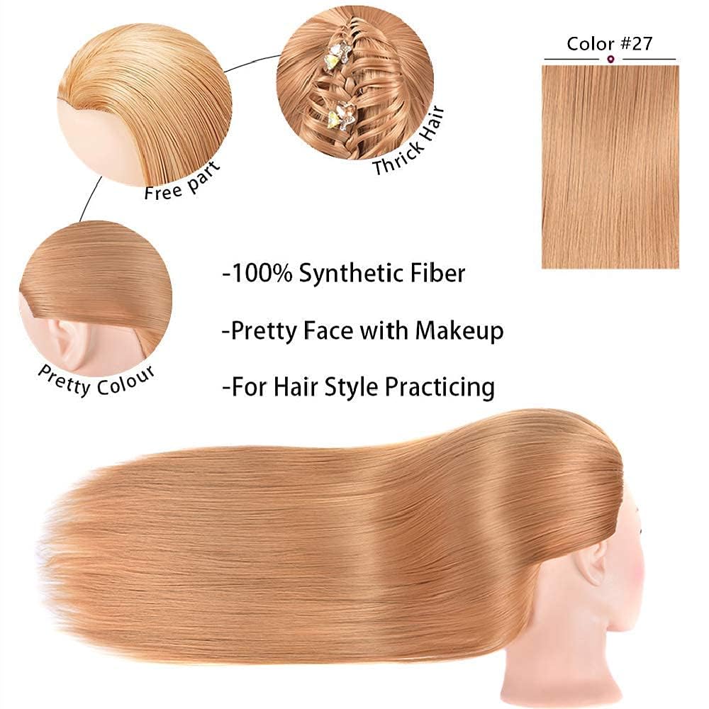 White Smoke MORRIS Synthetic Fiber Mannequin Head with Clamp – 28" Training Styling Head for Beginners to Practice Braiding, Cutting, Updos – Ideal for Cosmetology Students（Blonde）