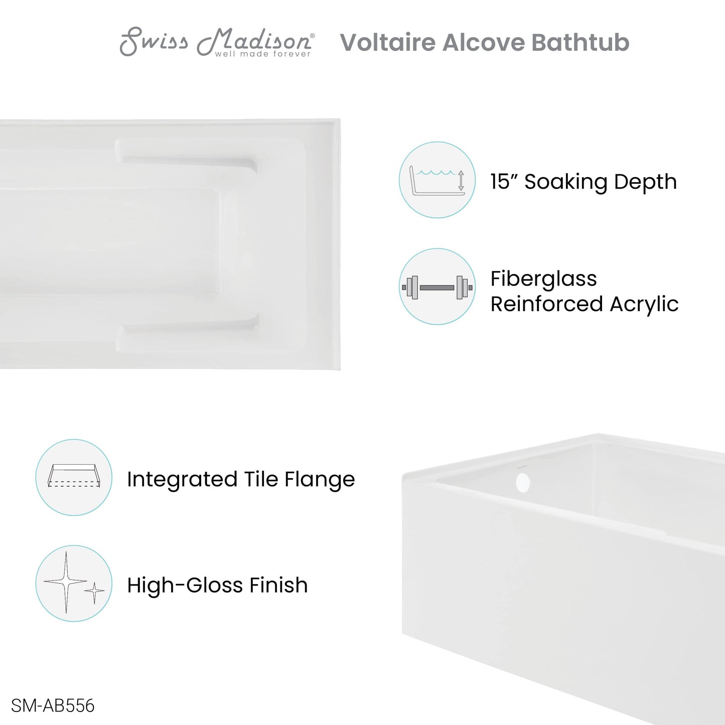 White Smoke Lausanne 72" x 36" Left-Hand Drain Alcove Bathtub with Apron
