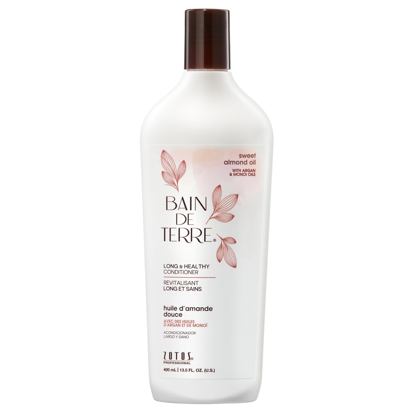 Lavender Bain de Terre Sweet Almond Oil Long & Healthy Conditioner, Strength & Protection for Weak, Damaged Hair, with Argan & Monoi Oils, Paraben-Free, Color-Safe, Vegan, 13.5 Fl Oz