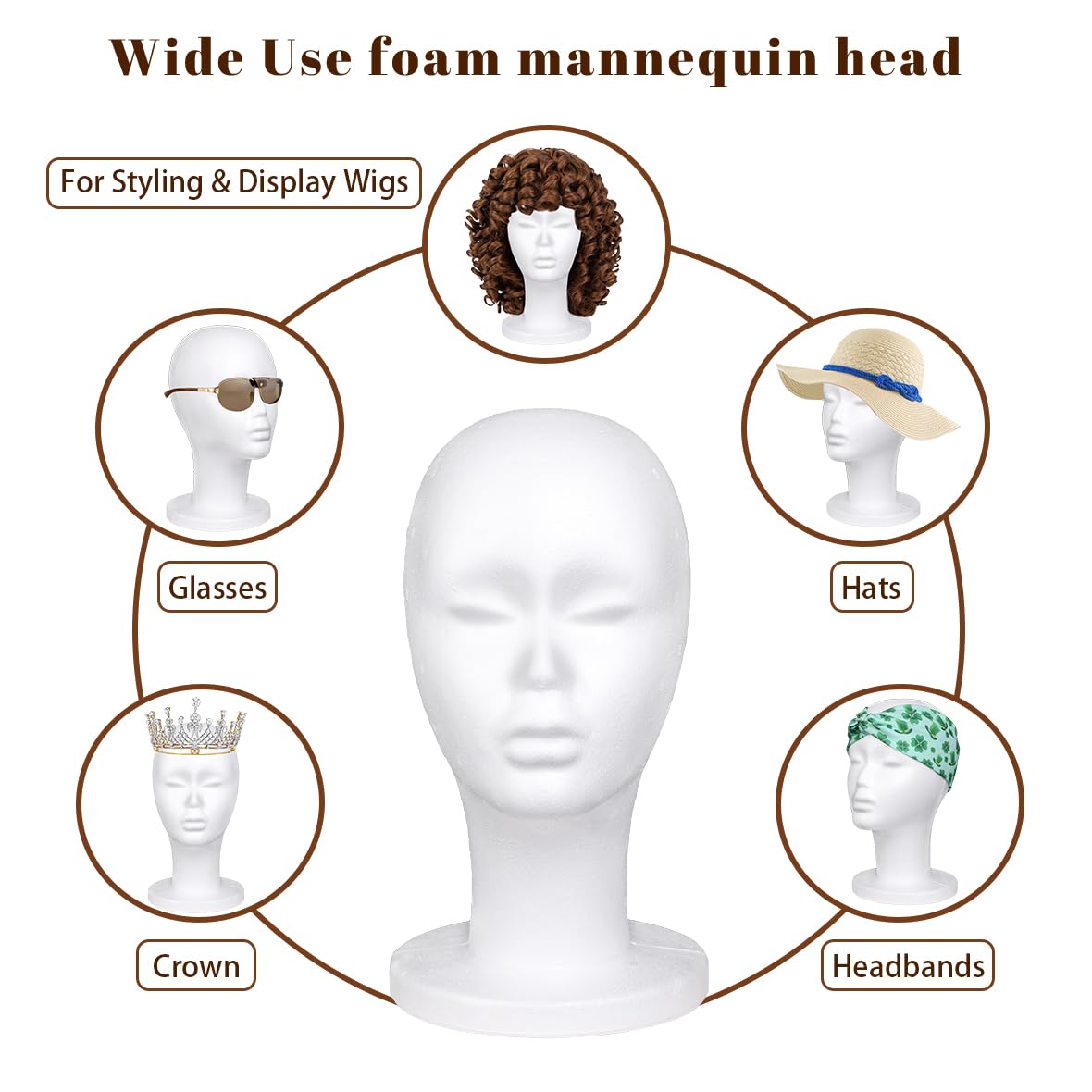 White Smoke Leeven 3 Packs Foam Wig Head Female Styrofoam Mannequin Head Stand for wigs foam heads Wig Display for Style, Model, Display Hair, Hats, Hairpieces, Mask , Salon and Travel