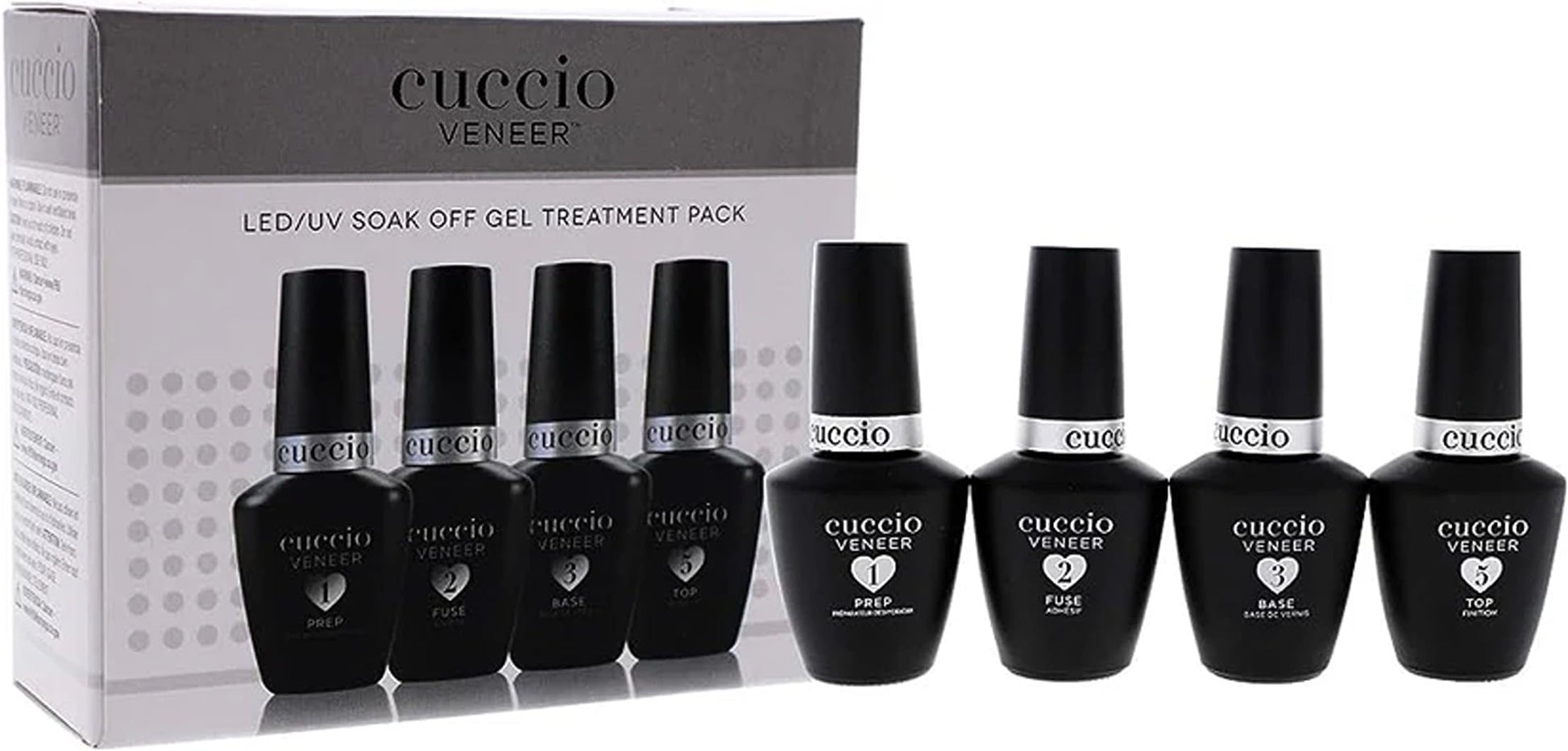White Smoke Cuccio Veneer Treatment Pack – Complete LED/UV Gel Polish System, Includes Prep, Fuse, Base, and Top Coat, 13 mL Each