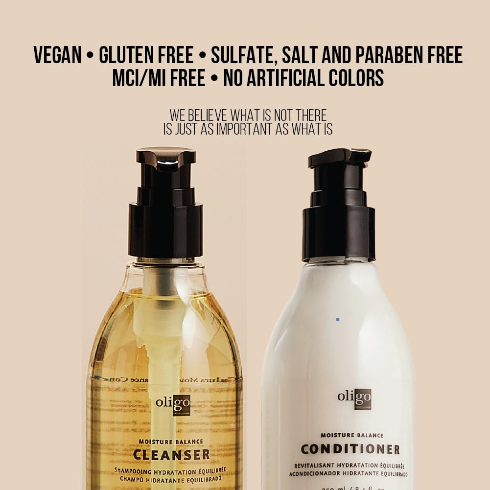 Light Gray Oligo Professionnel - Calura Moisture Balance Cleanser & Conditioner - Sulfate free - Vegan - Paraben free - Color safe - Shine - Hydrating formula for dry hair - 8.5oz DUO BUNDLE