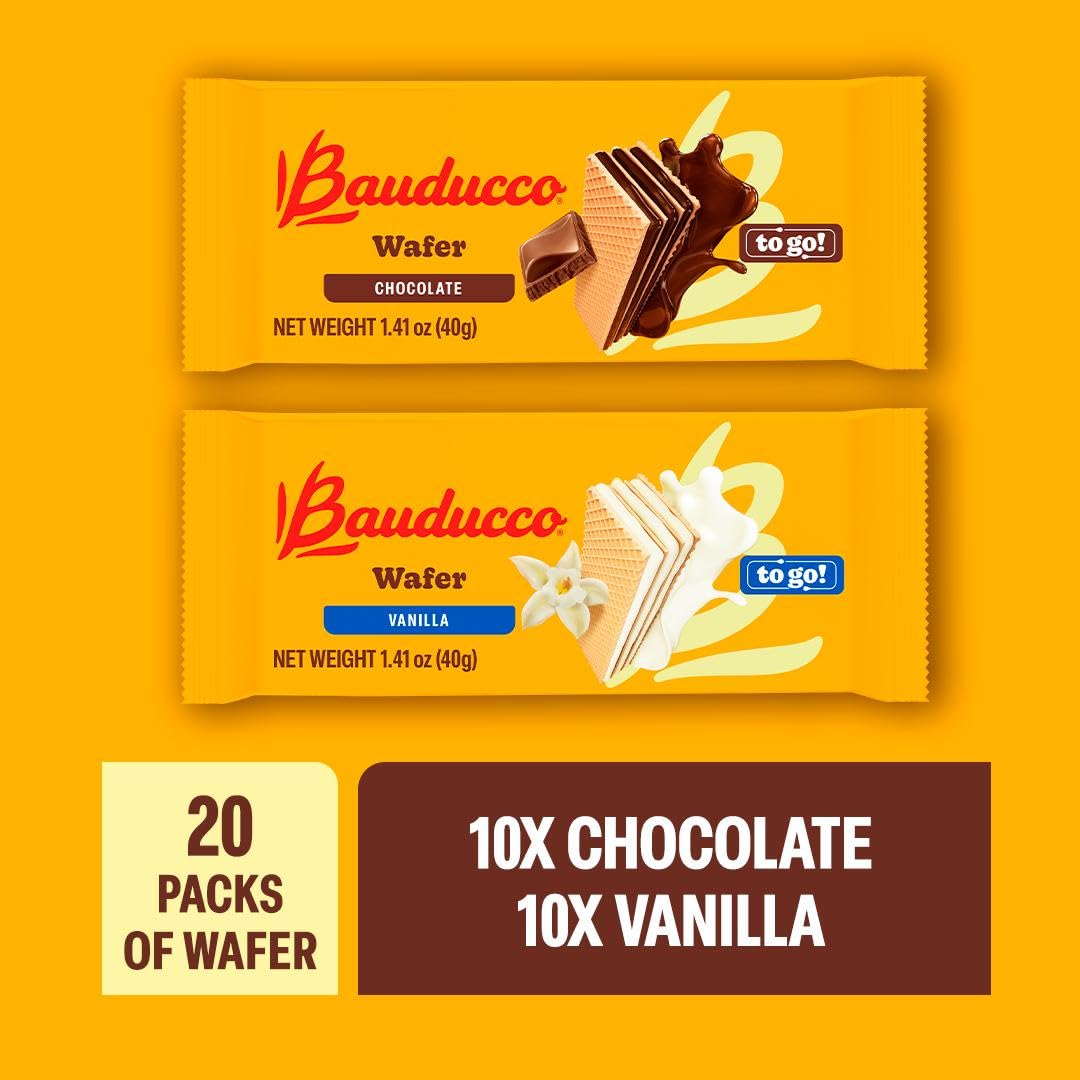 Orange Bauducco Chocolate & Vanilla Wafer Cookies - Convenient Single Serve Wafer Cookies With 3 Layers of Cream - Delicious Sweet Snack on the go or Dessert 28.2oz (Pack of 20)