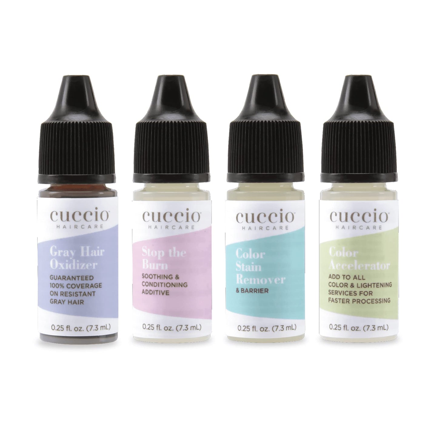 White Smoke Cuccio Haircare Try Me Collection Kit - Hair Coloring Essentials - Includes Stop The Burn And Gray Hair Oxidizer Treatments - Gluten And Paraben Free - Suitable For Travel - 0.25 Oz Each - 4 Pc