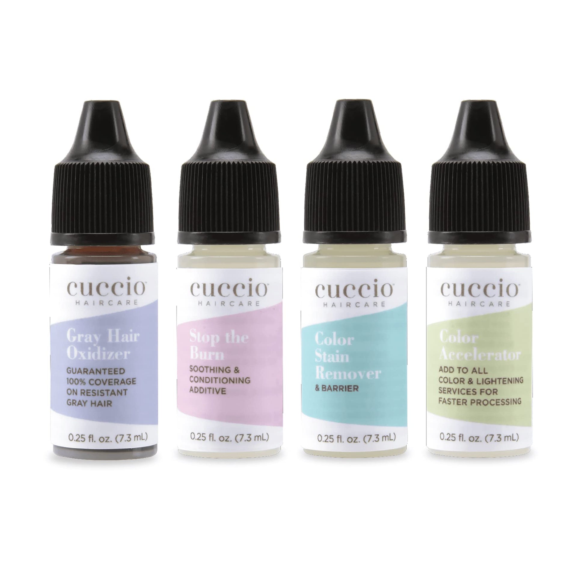White Smoke Cuccio Haircare Try Me Collection Kit - Hair Coloring Essentials - Includes Stop The Burn And Gray Hair Oxidizer Treatments - Gluten And Paraben Free - Suitable For Travel - 0.25 Oz Each - 4 Pc