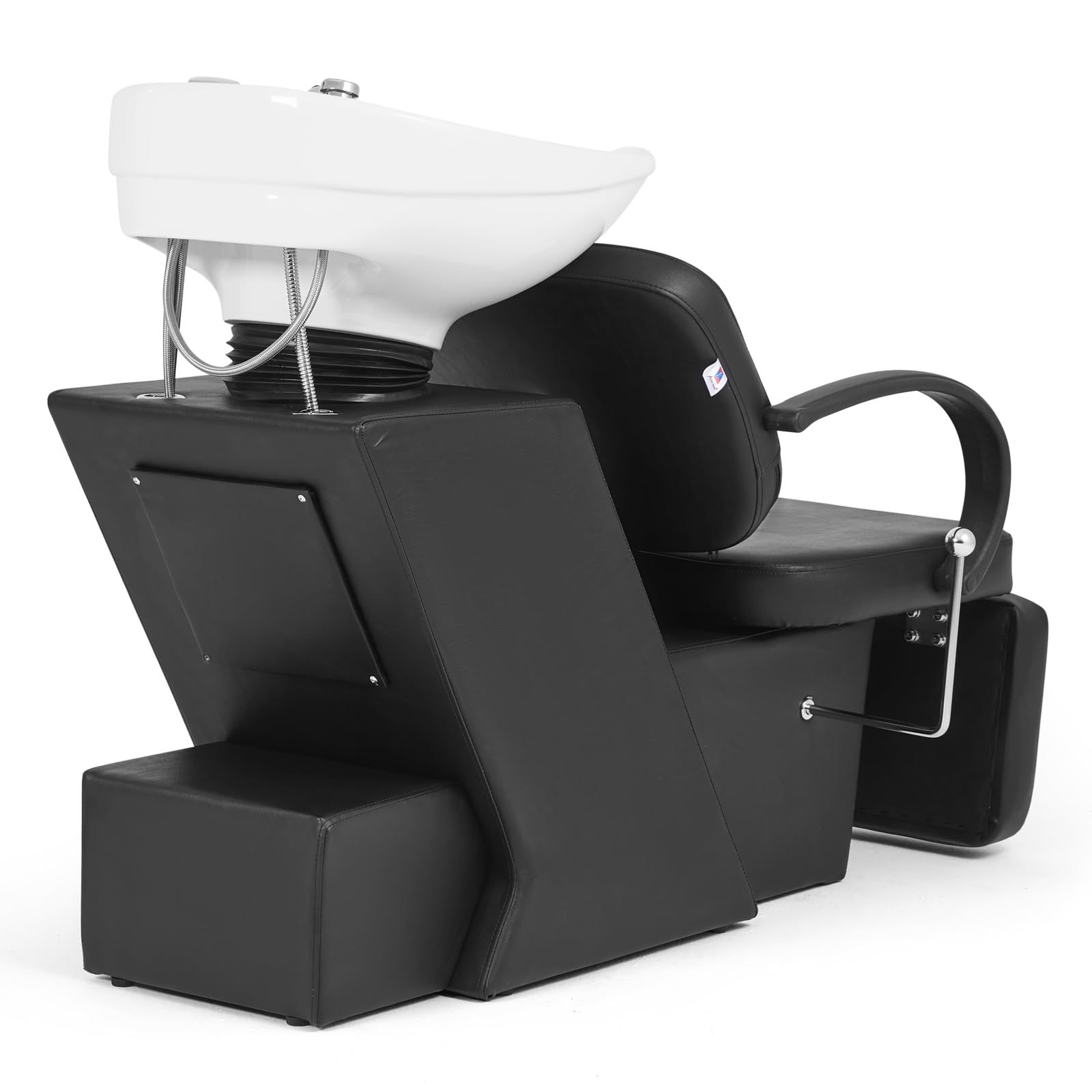 White Smoke Artist Hand Shampoo Bowl, 47" Ceramic Bowl Chair Adjustable Backwash Shampoo Station Footrest Salon Equipment(White Bowl)