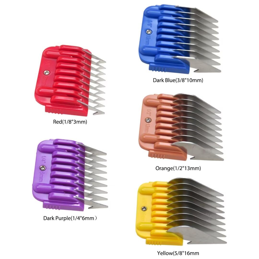 White Smoke New Professional Animal Stainless Steel 5 Color Guide Comb Set for 10#/15#/30# Detachable Blade,Compatible for Andis/Oster A5/ Wahl KM Series Guards Clipper(Cutting Length 3mm-16mm)